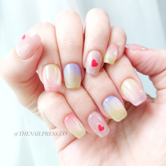 Psychedelic Hearts – Kids Nails | Short Ballerina 16.5mm