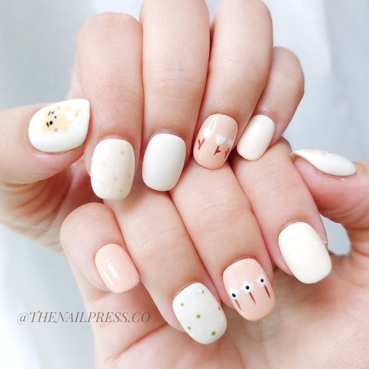 Cotton Tail & Bear Hugs – Kids Nails | Short Squoval 16mm