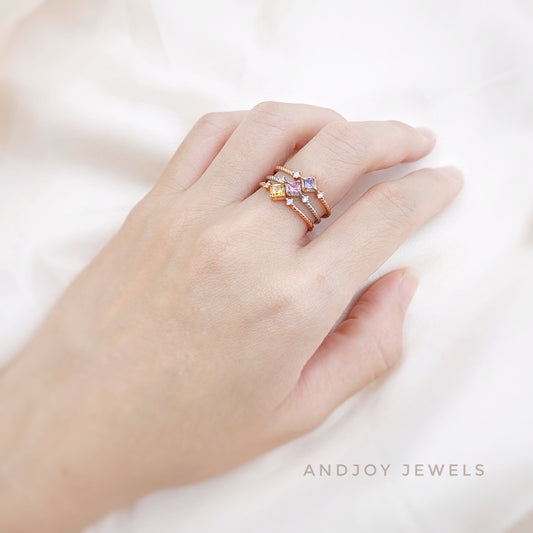 Dainty Tanzanite / Pink Topaz / Citrine Ring