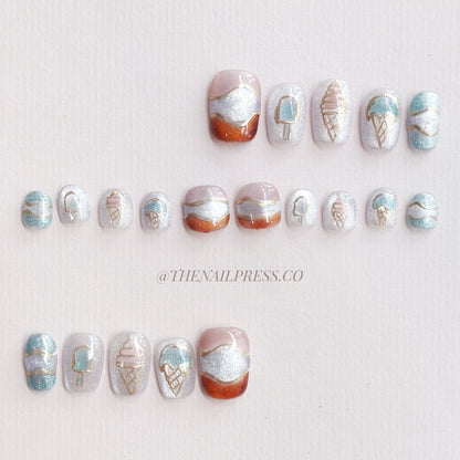 Dazzling Ice Cream – Kids Nails | Short Ballerina 16.5mm