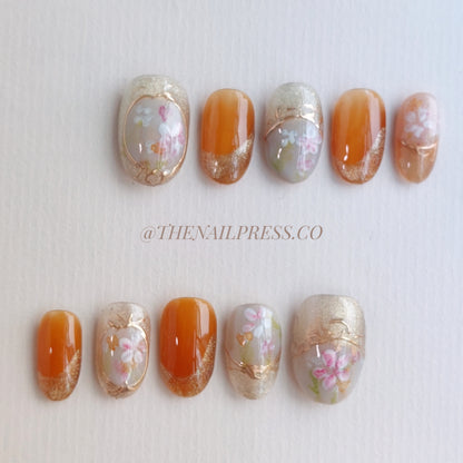 Floral Caramel Kiss – Medium Oval Rounded 19mm