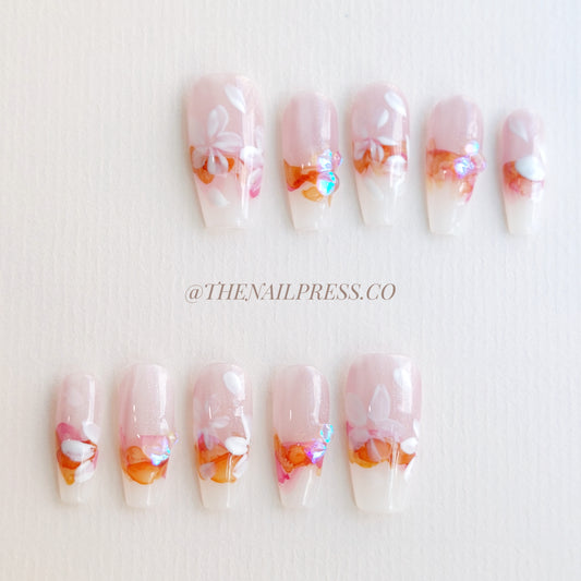 Sunset Blossom Glow – Medium Coffin 25mm