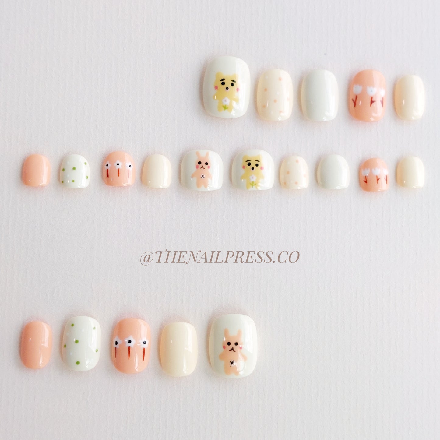 Cotton Tail & Bear Hugs – Kids Nails | Short Squoval 16mm