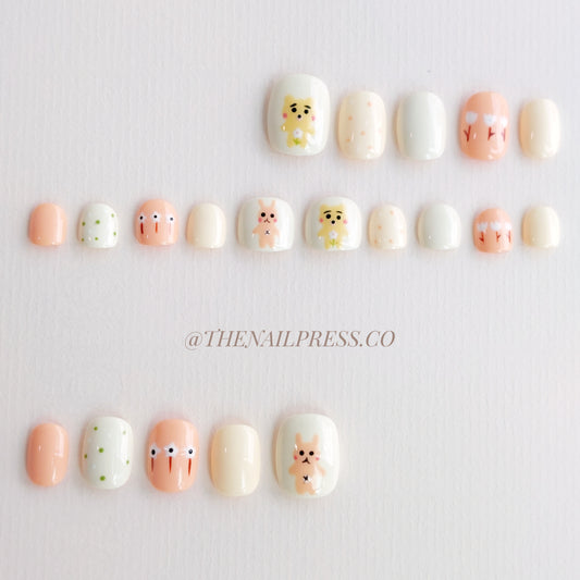 Cotton Tail & Bear Hugs – Kids Nails | Short Squoval 16mm