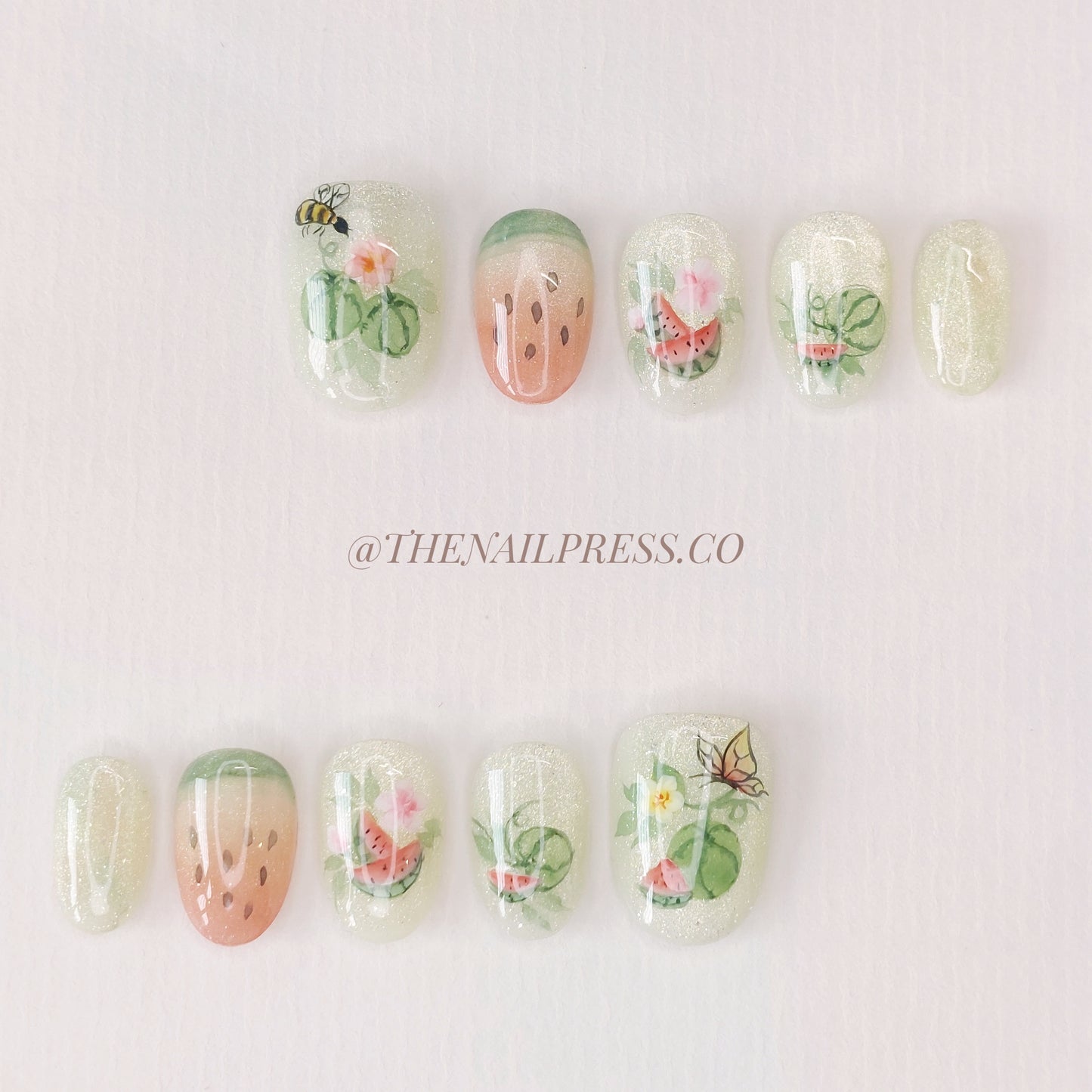 Watermelon Glitz – Short Rounded 17mm