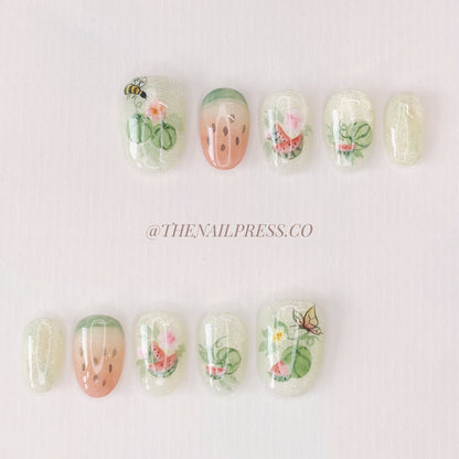 Watermelon Glitz – Short Rounded 17mm