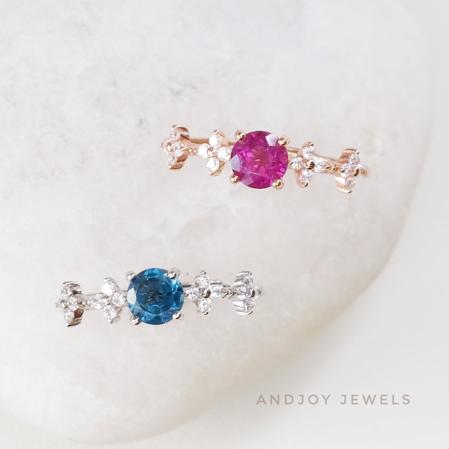 Round Rhodolite Garnet / London Blue Topaz Ring