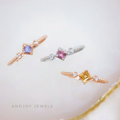 Dainty Tanzanite / Pink Topaz / Citrine Ring