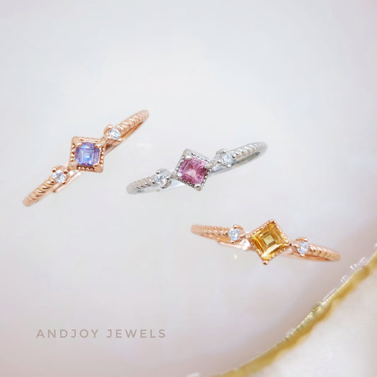 Dainty Tanzanite / Pink Topaz / Citrine Ring